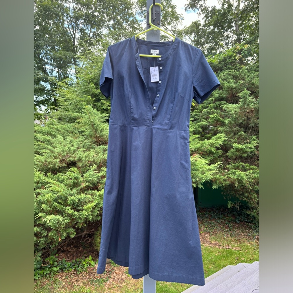 J Crew Factory Button-down shirtdress in cotton poplin.  Navy blue. Size 4